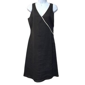 Italian Linen Midi Dress Size 6 Quiet Luxury Minimalist Classic Refined V-Neck